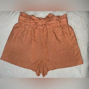 Rust- Orange- Tan Paper bag High Waist Belted Shorts